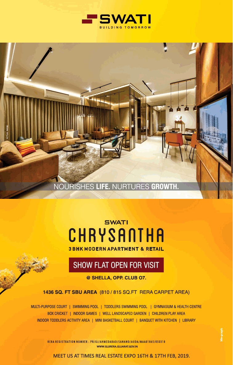 Book 3 BHK modern apartment and retail at Swati Chrysantha, Ahmedabad Update